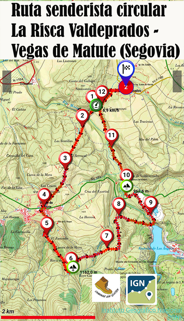 Mapa IGN de la ruta senderista circular La Risca de Valdeprados - Vegas de Matute