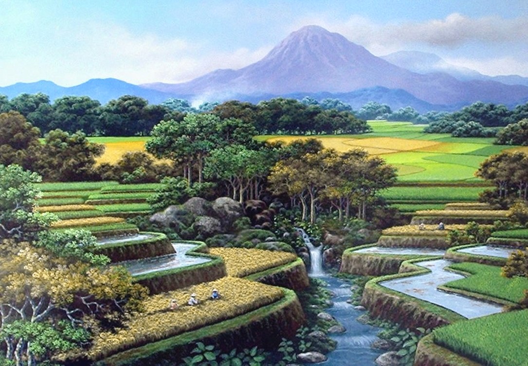 Galery Lukisan  Lukisan  Gunung  Dan  Sawah