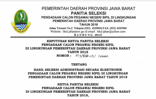 Pengumuman Seleksi Manajemen Cpns Pemprov Jabar 2018