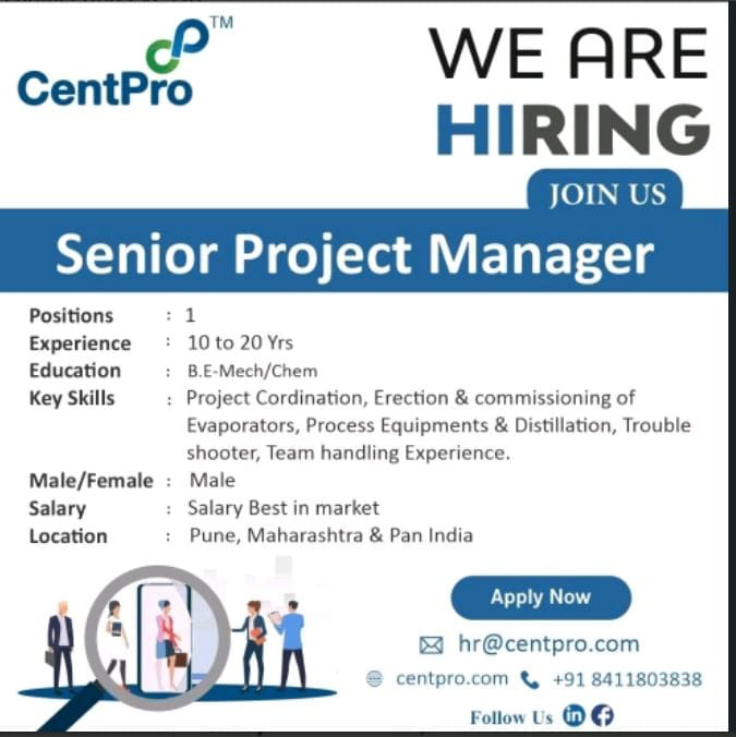 Job Availables,CentPro Job Vacancy For BE Chemical/ Mechanical