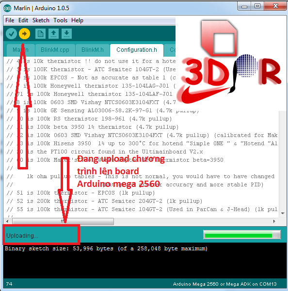 Hướng Dẫn Nạp Code Arduino mega 2560, Firmware Máy In 3D