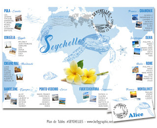 KellyGraphic Plan de Table Mariage thème Voyage : Seychelles