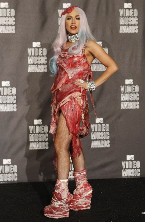 lady gaga meat dress real meat. Lady Gaga is doubtful that she