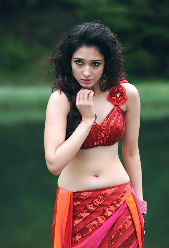 Actress Tamanna Hot Navel Show in Red Dress Photos