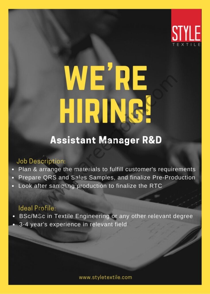 Style Textile Pvt Ltd Jobs Assistant Manager R&D