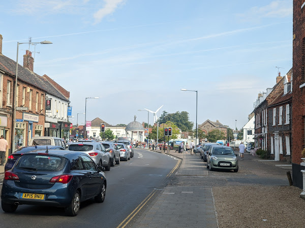 Swaffham town market with wind turbine in background