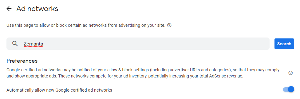Search for AdSense Ad network