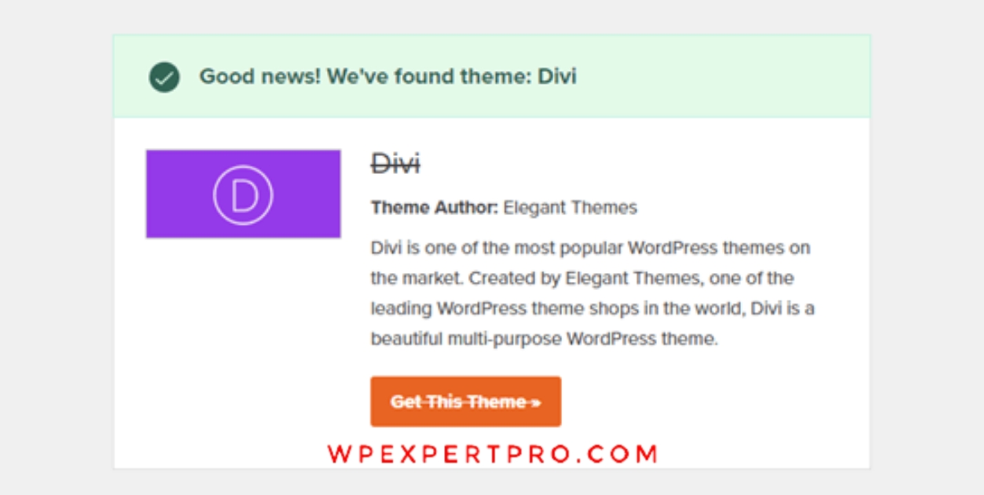 The Divi theme is detected by the WordPress Theme Detector.