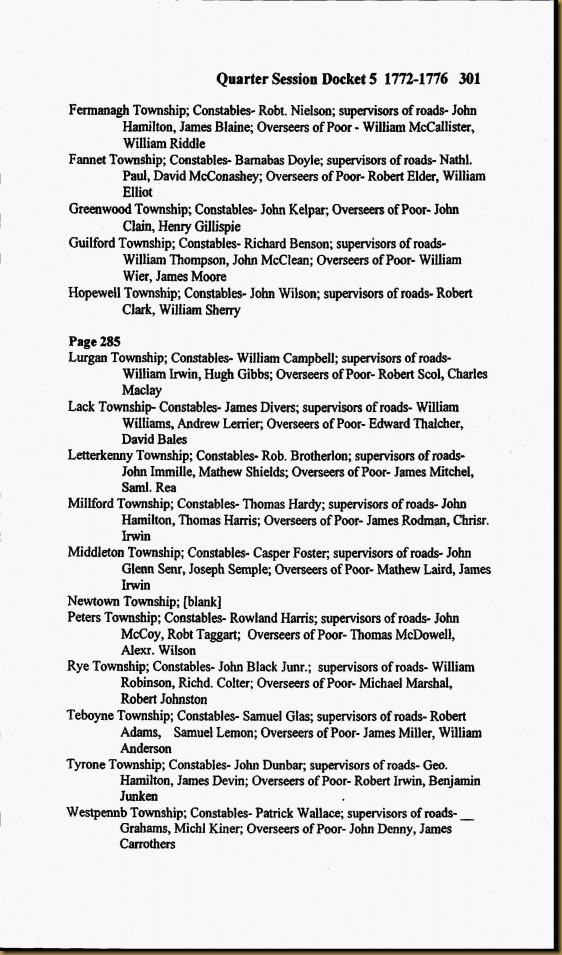 Cumberland County, Pennsylvania Quarter Session Dockets 1750-1785 Christopher Irwin Milford Twp2