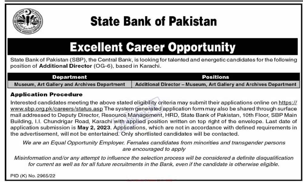 State Bank of Pakistan SBP Jobs in 2023