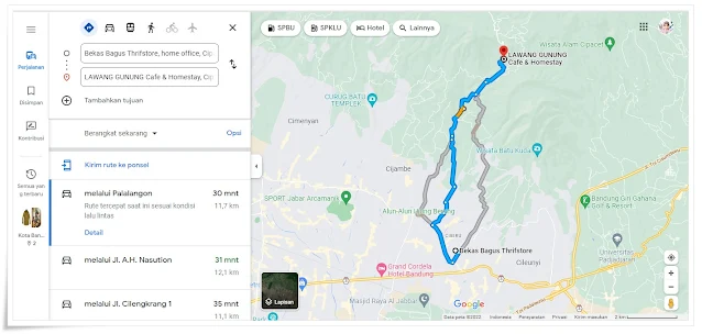 Rute Lawang Gunung Cafe & Homestay dari Cipadung