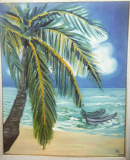 Plaj, deniz, sea, palmiye, beach, kumsal, sandal, kayık, palm, illustration