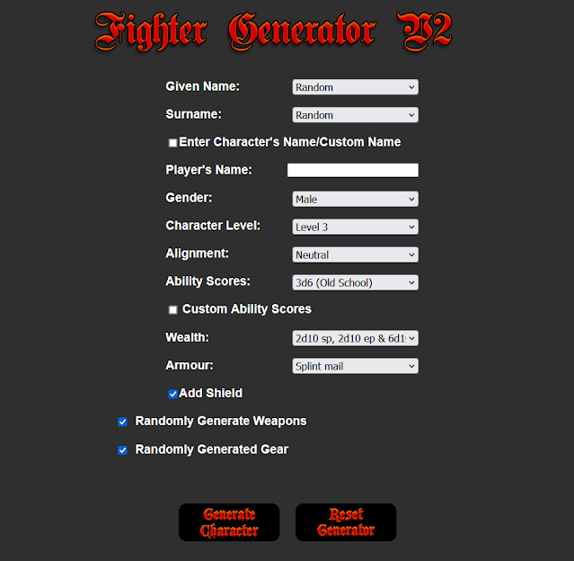 Labyrinth Lord Fighter Character Generator Version 2