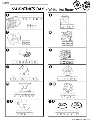 ESL Newcomers Vocabulary Write the Room Valentine's Day