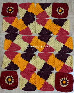 Sweet Nothings Crochet free crochet pattern blog, free crochet pattern for a multicoloured granny square, photo of the granny square blanket,