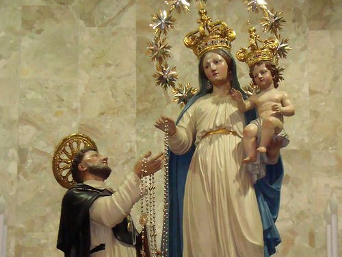 Saints of October, October is dedicated to our lady of the rosary, saint dominic receives rosary from our lady