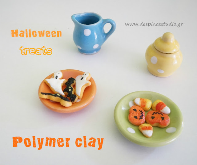 Polymer clay Halloween cookies (bat,ghost,pumpkin,candy corn)