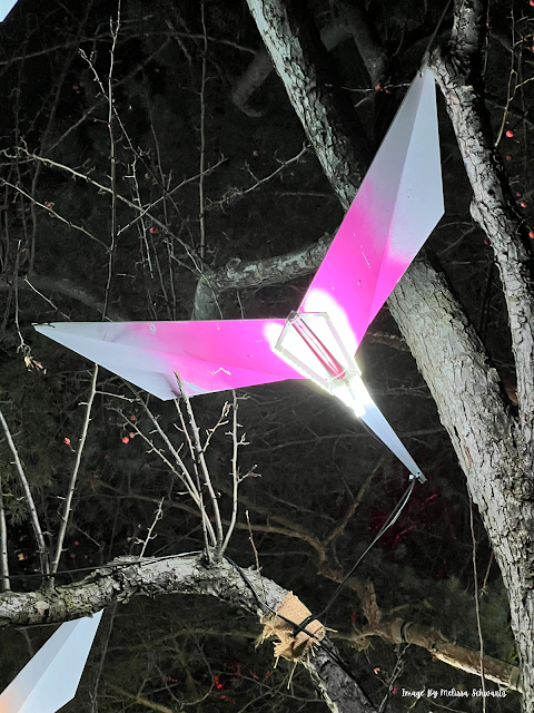 Origami-like birds floated above us as we walked through Lightscape.