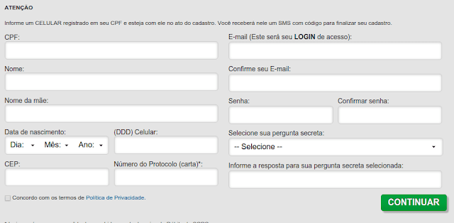 Formulário para consultar o nome sujo