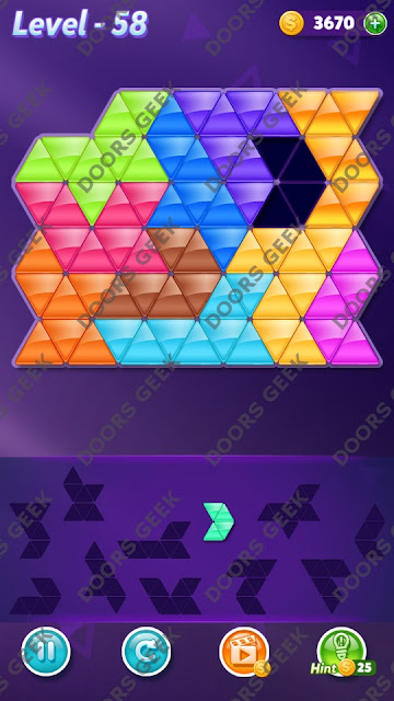 Block! Triangle Puzzle Challenger Level 58 Solution, Cheats, Walkthrough for Android, iPhone, iPad and iPod