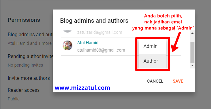 Cara tukar email dan tambah author di blogspot