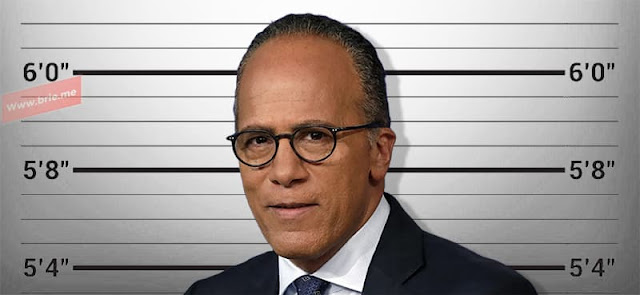 Lester Holt posing in front of a height chart background