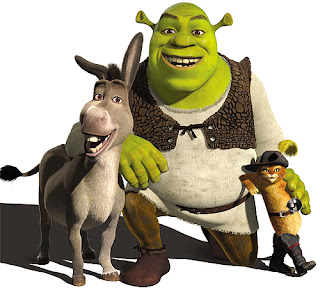 Shrek, the donkey and Puss