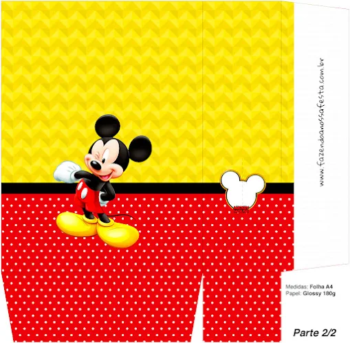 Mickey in Yellow, Zigzag and Red Background: Free Printable Boxes.