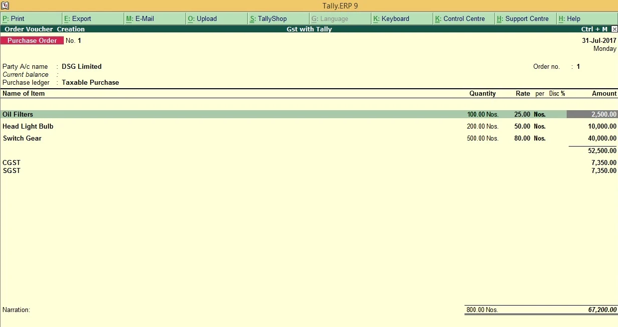 How to use Purchase Order including GST in Tally.ERP9?