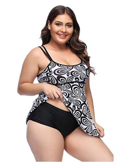 Xflyee Women’s Two Pieces Swimdress Plus Size Swimsuits Cover up Bathing Suits Tankini Set Swimwear XL-5XL