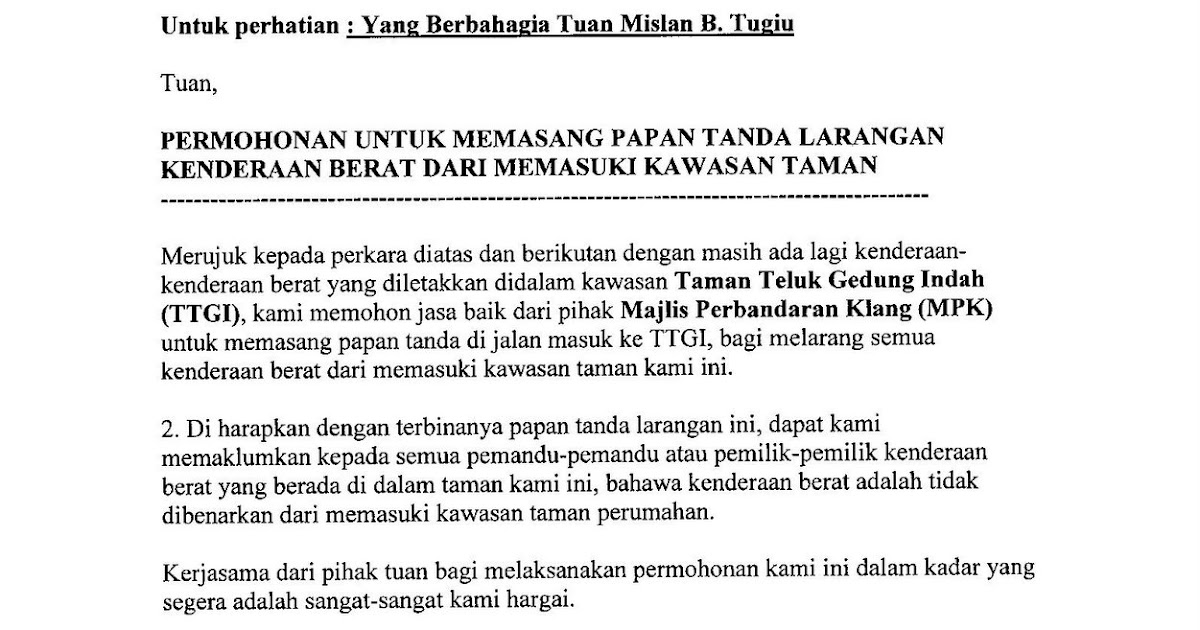 KRT JALAN SAMA GAGAH: Surat kepada MPK : PERMOHONAN 