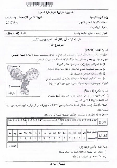 موضوع بكالوريا اللغة الفرنسية لشعة اللغات الاجنببية2017