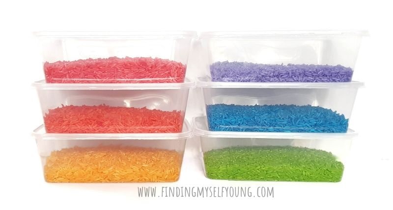 sensory rice stored in airtight containers