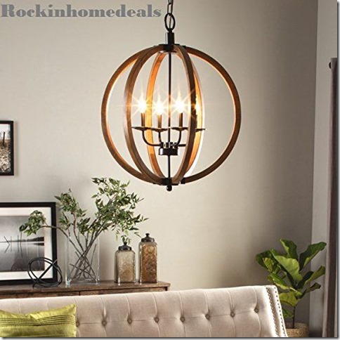  Contemporary Metal And Wood Frame Orb Chandelier