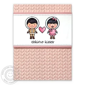 Sunny Studio Stamps: Eskimo Kisses Pink Cable Knit Embossed Christmas Card