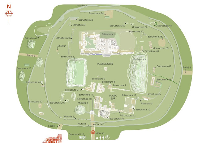 Mapa del recinto arqueólogico de Ek Balam