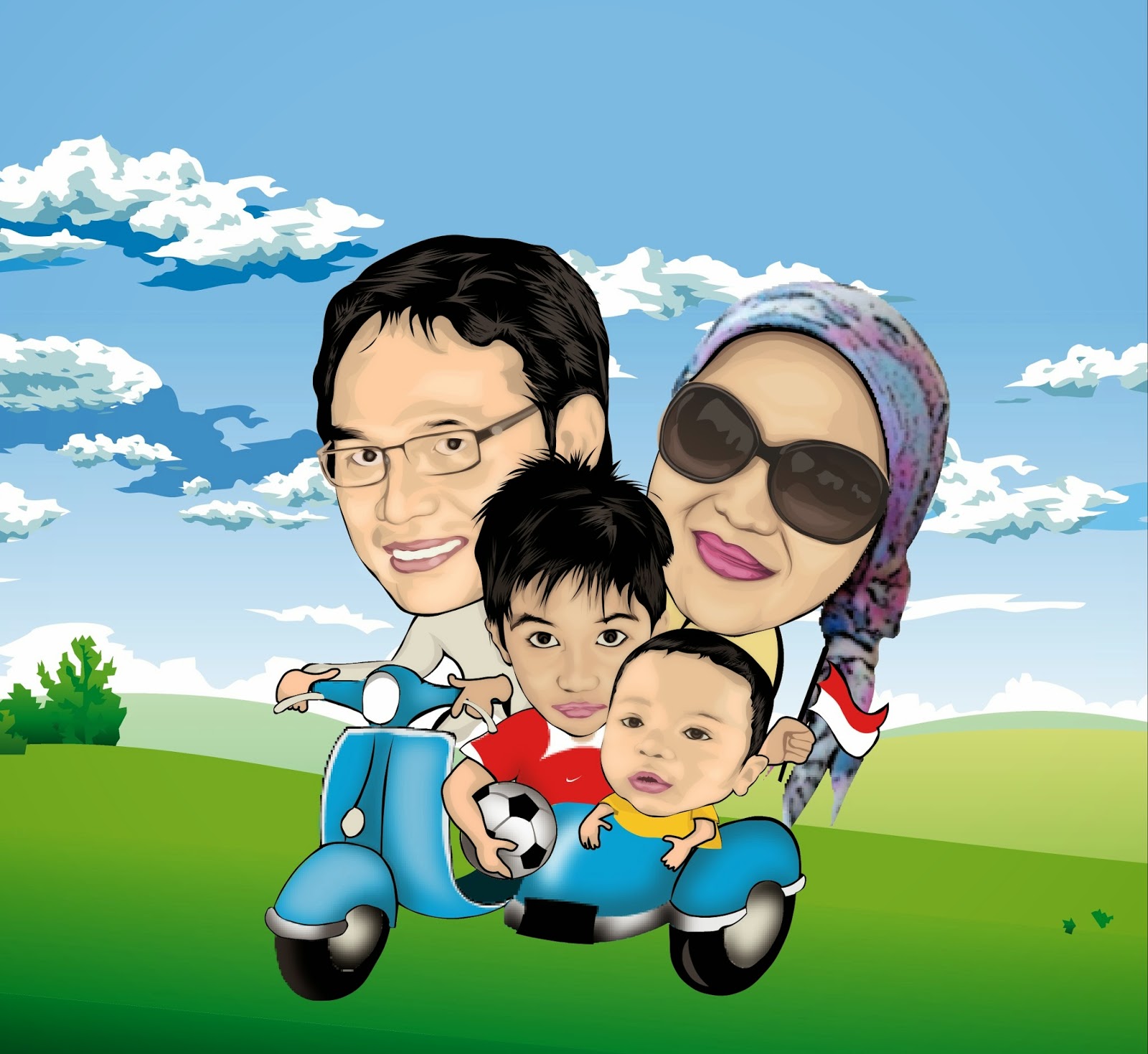  Karikatur Keluarga  Naik Vespa Banten Art Design