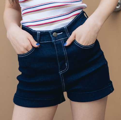  High Waist Contrast Stitch Shorts