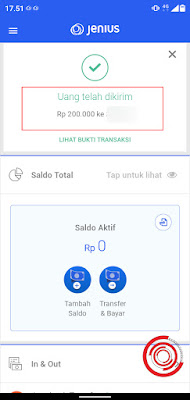 6. Jika proses transfer ke akun Personal berhasil maka akan muncul pemberitahuan Uang telah dikirim