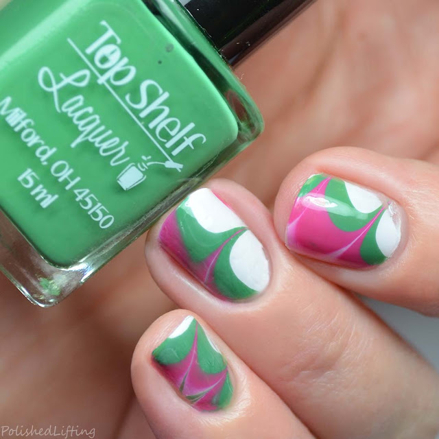 watermelon inspired water marble nail art