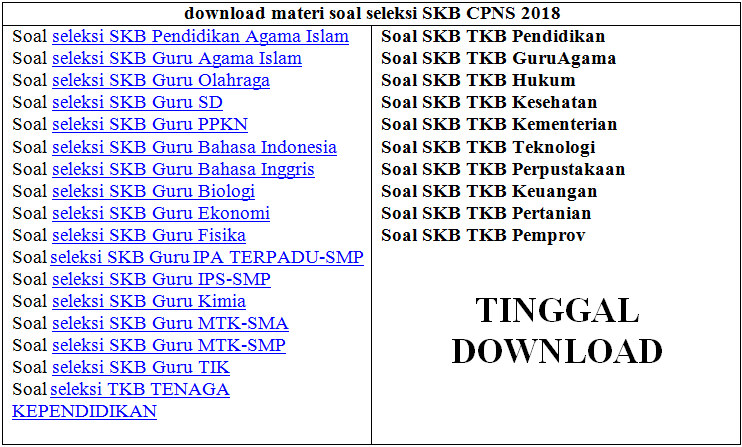 Contoh Soal Tes SKB CPNS 2018 semua Formasi - Kumpulan Soal