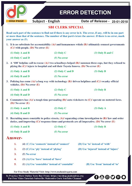 DP | Error Detection Questions For SBI Clerk Prelims | 25 - 01 - 18