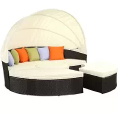 Outdoor Furniture, Wicker Daybeds, Wicker Outdoor Furniture, LexMod Quest Circular Outdoor Wicker Rattan Patio Daybed with Canopy