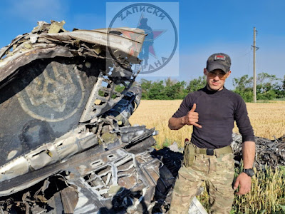 Debris of a Ukrainian Su-27 plane that was shot down some time earlier in the conflict in south of country.