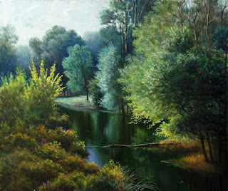At the pond Painting, Summer Landscape, Realism
