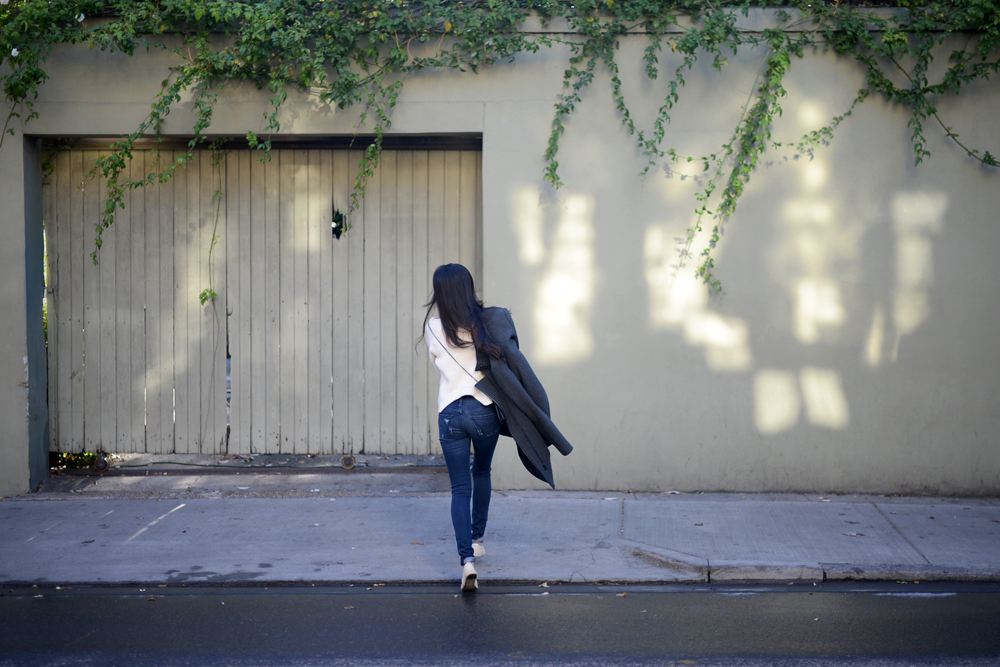 Ribbed Knit Asymmetric Hem Sweater and Citizens of Humanity Skinny Jeans / FOREVERVANNY.com