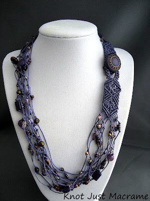Multi strand macrame necklace in purple by sherri stokey of knot just macrame