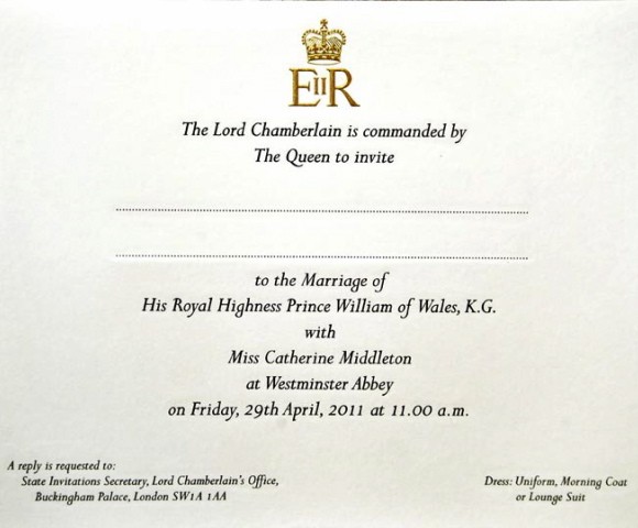 prince william and kate middleton wedding invitation. prince william kate middleton