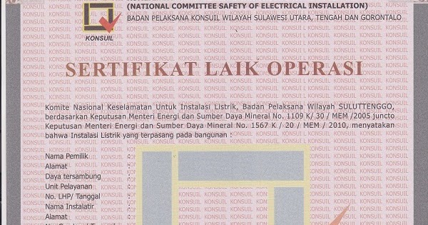 KONSUIL SULUTTENGGO: Sertifikat Laik Operasi (SLO)