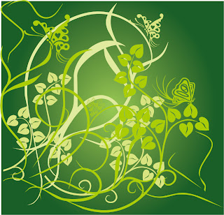 緑の葉と蝶のシルエットの背景 Floral Green Background Vector イラスト素材